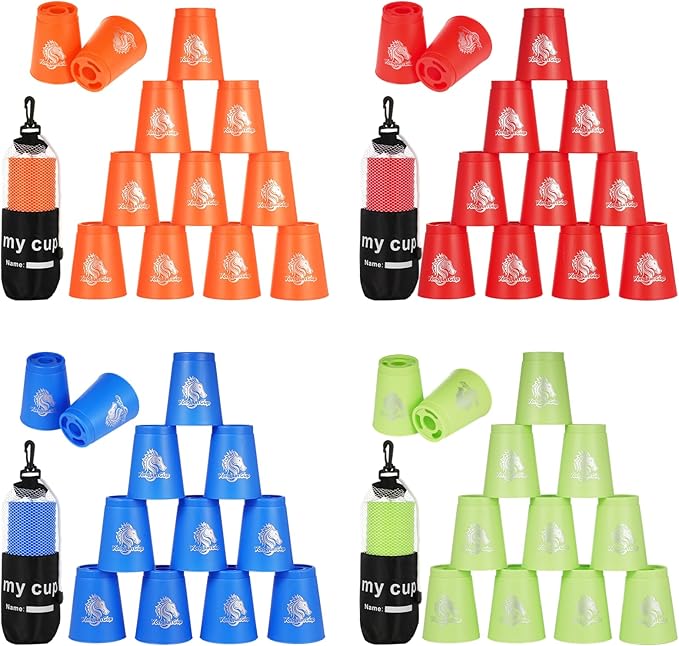 yeesport 48 Pcs Sport Stacking Cups, Sport Training Game for Challenge Competition, Plastic Stacking Cups, Classic Family Game for Kids and Adults, Red+Blue+Green+Orange