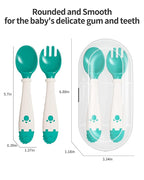 Deejoy Toddler Utensils with Travel Safe Case, Silicone Baby Spoons and Fork Set for Self Feeding, Toddlers Feeding Training Spoon, Easy Grip Heat-Resistant, Bendable Function (2 Sets, Green&Pink)