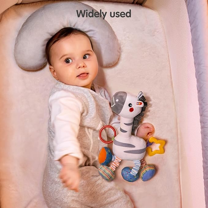 TUMAMA Baby Hanging Toys, Plush Animals Baby Rattle Crinkle Squeaky Toys Car Seat Stroller Mobile Toys, Baby Toys for 0 3 6 9 12 Months, Sensory Learning Toys Gift for Newborn Infant (Zebras)