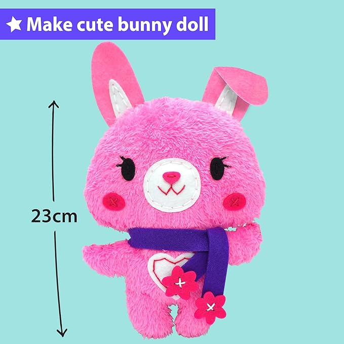 KRAFUN Sewing Kit for Kids Beginner My First Art & Craft, Includes Bunny Doll Stuffed Animal, Instructions & Plush Felt Materials for Learn to Sew, Embroidery, Age 7 8 9 10 11 12