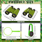 Libima 12 Set Binoculars for Kids with Neck String with Magnifying Glass and Compass Green, Toy for Boys and Girls for Bird Watching Camping Outdoor Explorer Kit Camping Outdoor Toys