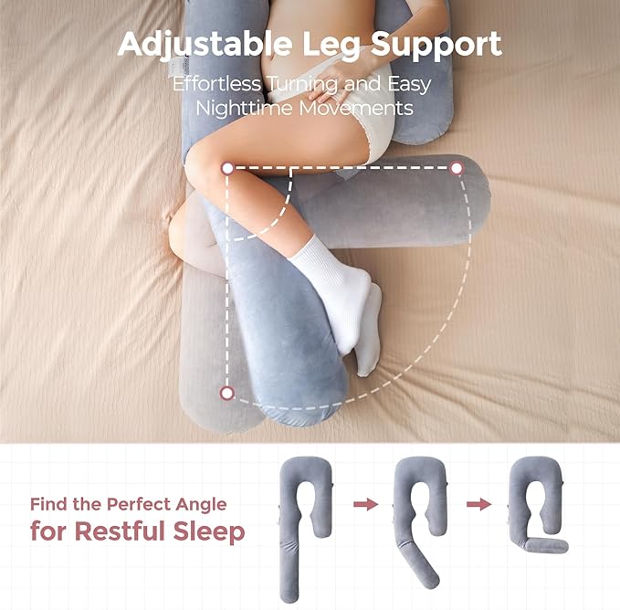 Momcozy Pregnancy Pillow for Sleeping, Dreamlign U Pro Maternity Pillow with Adjustable Leg Pillow, Removable Cover - Support for Back, Hip, Belly, Legs for Pregnant Women, 50-72 Inch Full Body Pillow