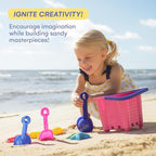 Sand Castle Building Kit, Beach Toys, Beach Bucket, Set of 4 Sand Castle Molds for Kids, Gift Toy for Ages 1 2 3 4 5 6 7 8 9, Older Kids and Toddlers, Sandcastle Building Kit Pail for Kids