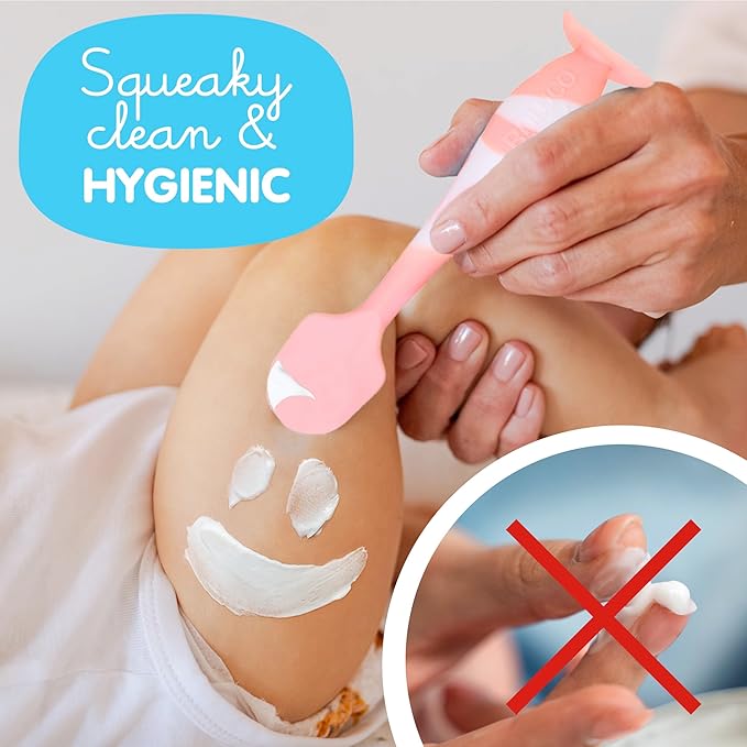 Bumco Baby Bum Brush - BPA-Free Diaper Cream Spatula with Suction Cup Base, Soft & Flexible Silicone, Wipe-Clean, Mom-Invented Diaper Bag Essentials (Light Pink Swirl)