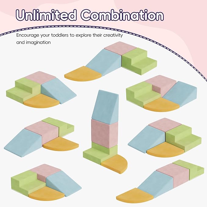 4 Piece Foam Climbing Blocks for Toddlers, Baby Climbing Gym with Ultra High Density Foam for Crawling and Sliding, Indoor Soft Play Set for Infant, Babies & Kids - Multicolor (Multicolor A, 4-Piece)