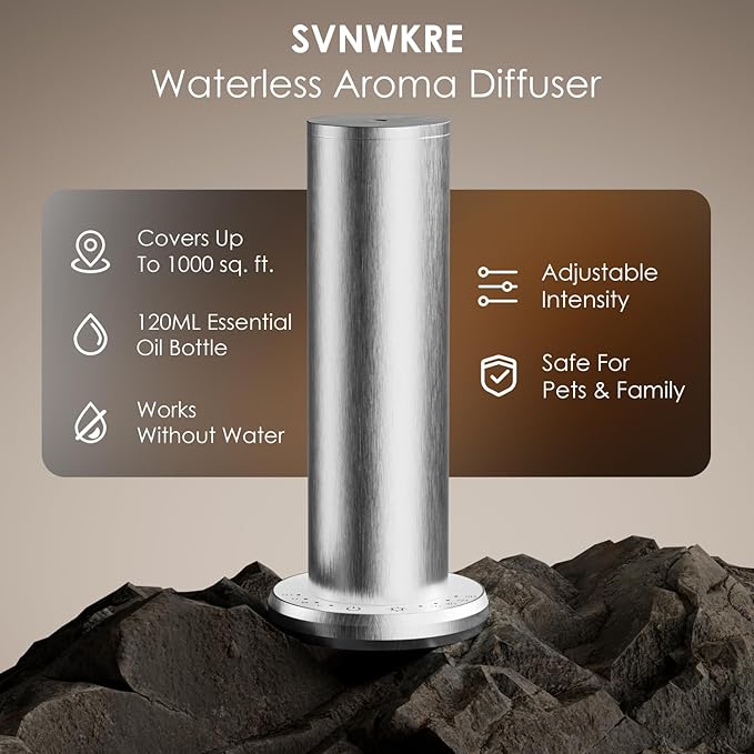 Waterless Essential Oil Diffuser,Aromatherapy Diffusers,Scent Diffusers for Home,Large Room, Hotel Scent Diffuser, 1000sq.ft, Aroma Diffusers (Silver)