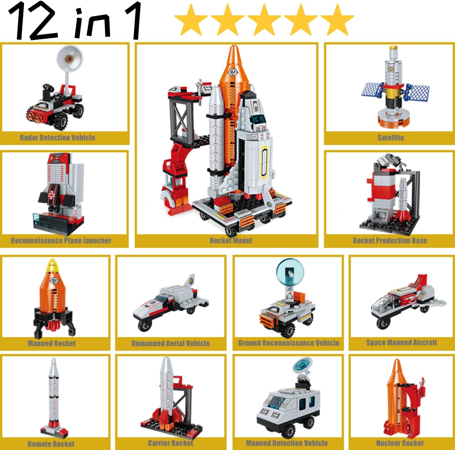 Space Rocket Stem Project Toy for Boy Age 7 8 9 10 11 12 13 Building Block for Kid Age 8-12 Science Kits for Kids Age 8-14 Christmas Birthday Gift for Boys Girls 7-13