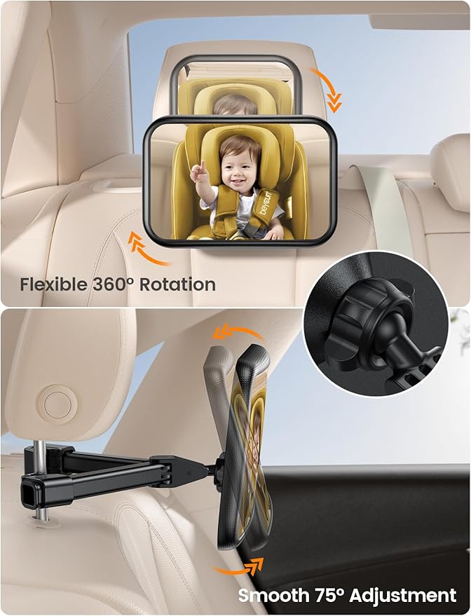 Lamicall Baby Car Mirror for Backseat - [2025 Safest Triangle Hook Clip] Acrylic Car Seat Mirror for Rear Facing, 360° Rotation & Wide Clear View, 3S Quick Install, Newborn Baby Essentials Accessories
