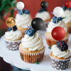 75 Pieces Cake Balls Topper Decorations Foam Cupcake Topper Mini Balloon Cake Topper Picks for Deco Birthday Party Wedding（Black, Red, Gold, White）