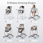 6 in 1 Convertible High Chairs for Babies and Toddlers,Portable High Chair with Dishwasher Tray and 4 Wheel,Booster Seat for Dining Table,Foldable Toddle and Baby Feeding Highchair (Gold-Grey)