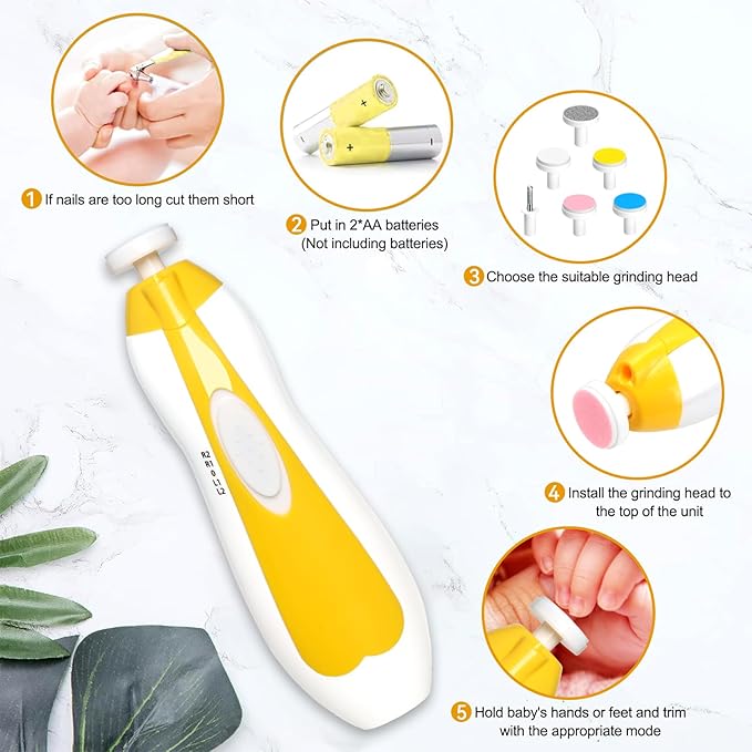 Baby Nail Trimmer Electric, 6 in 1 Baby Nail File Clippers Infant Grooming Kit Manicure Set for Toddler or Adults, Yellow