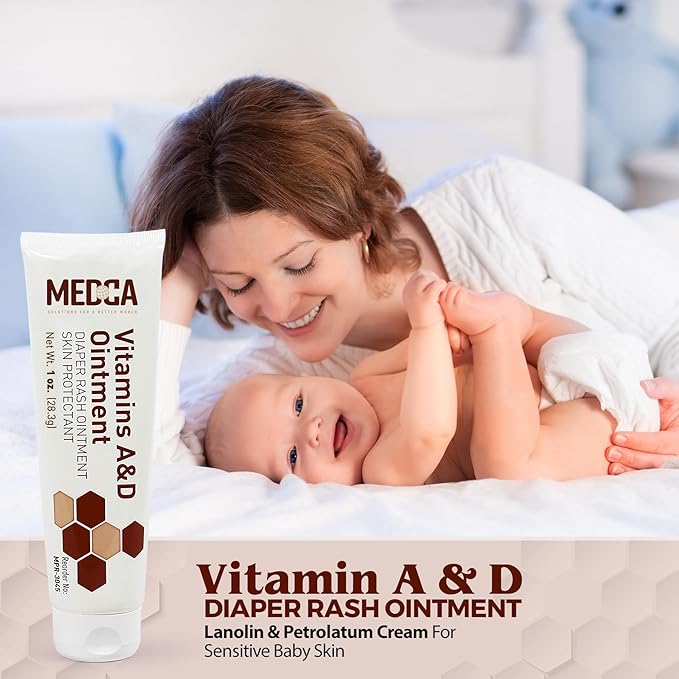 MEDca Vitamin A & D Diaper Rash Ointment- Protectant Cream for Sensitive Baby Skin - Lanolin & Petrolatum Formula, Dry-Cracked Hands/Feet/Face Skin, 1oz Tube, Pack of 6