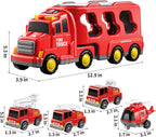 TEMI Fire Trucks Boy Toys for Toddlers 3-5 Year Old - Firetruck Toys for Kids 3 4 5 6 7, Transport Vehicle Carrier Set, Birthdays Gifts for Kids Girls Aged 4-6