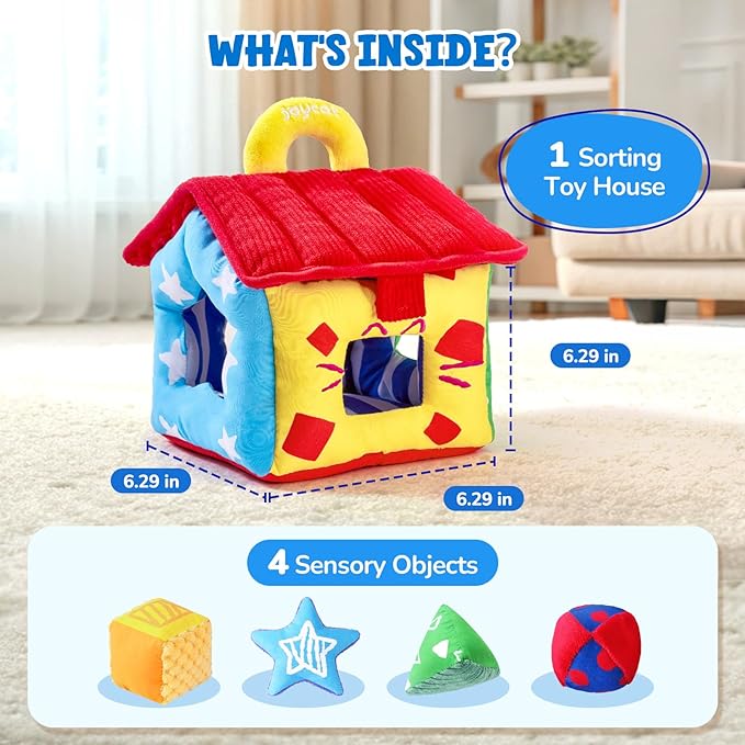 JoyCat Infant Toys 6-12 Months, Soft Sensory Toy with 4 Fabric Shapes, Baby Learning Shape Sorter for 3 4 5 6 7 8 9 10 11 12-18 Months, Baby Shower Birthday Gift Boy Girl