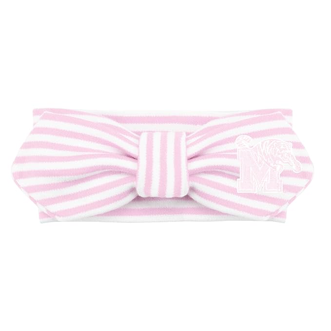 Creative Knitwear Memphis Tigers Infant Girls Pink/White Striped Hair Knot Headband Embroidered Logo - Size Newborn - 4T
