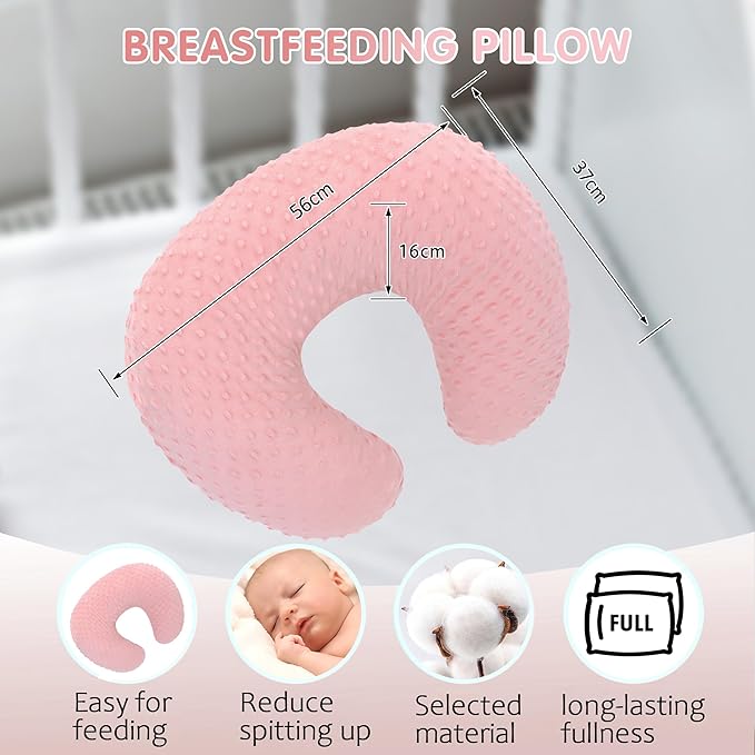 LAT Nursing Pillow for Breastfeeding with Removable Minky Cover,Ergonomic Breast Feeding Pillows for Mom and Baby,Machine Washable(Pink)