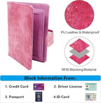 Melsbrinna Unisex Adult Travel Wallet, RFID Protected, Pink Faux Leather Passport Cover with 6 Compartments and 4 Card Slots