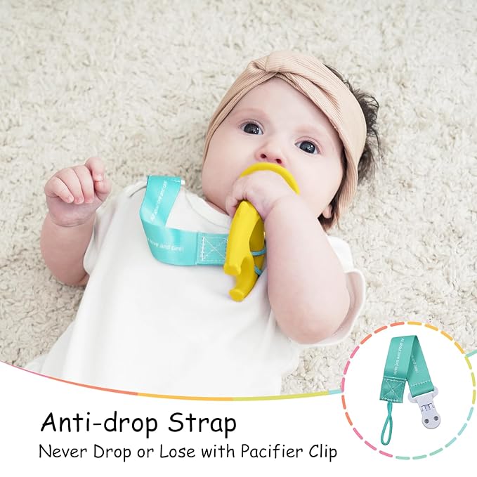 Teething Toys 3 Months+, Mombella Elephant Teethers for Babies with Strap to Clip on, Soft Silicone Teether Toys, 2 in 1 Teether & Pre-Training Toothbrush, 3 Month Old Infant Chew Toys, Yellow