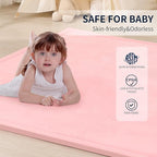 ACOMOPACK Baby Play Mat for Floor 1.3" Thick Memory Foam Play Mat 79"×118" Tummy Time Crawling with Non-Slip Bottom for Living Room,Nursery,Soft Velvet Playpen Mats for Kids,Infants（Pink）