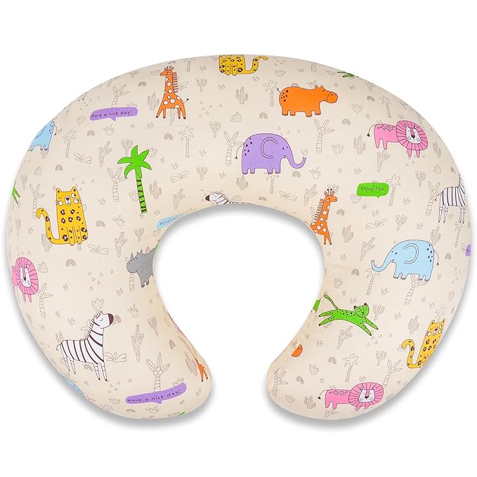 Baby Nursing Pillow for Breastfeeding, Adjustable Breast Feeding Pillow for Bottle Feeding, Breastfeeding Essentials for Mom and Baby Healthier Nursing, Removable Cover- Zoo Yellow