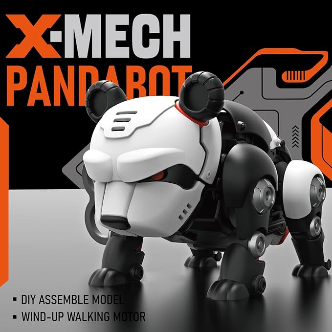 DINOBROS STEM Panda Mechanical DIY Building Blocks Toy 3D Puzzle Assembling Robot Wind Up Walking Pandabot Take Apart Toys for Kids X-MECH