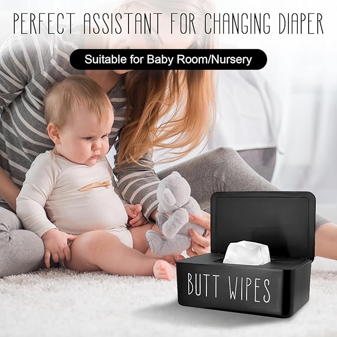 Baby Wipes Dispenser 7.48" L x 4.52" W x 2.75" H (19x11.5x7cm) - Flushable Wipes Container for Bathroom, Diaper Wipe Holder, Black