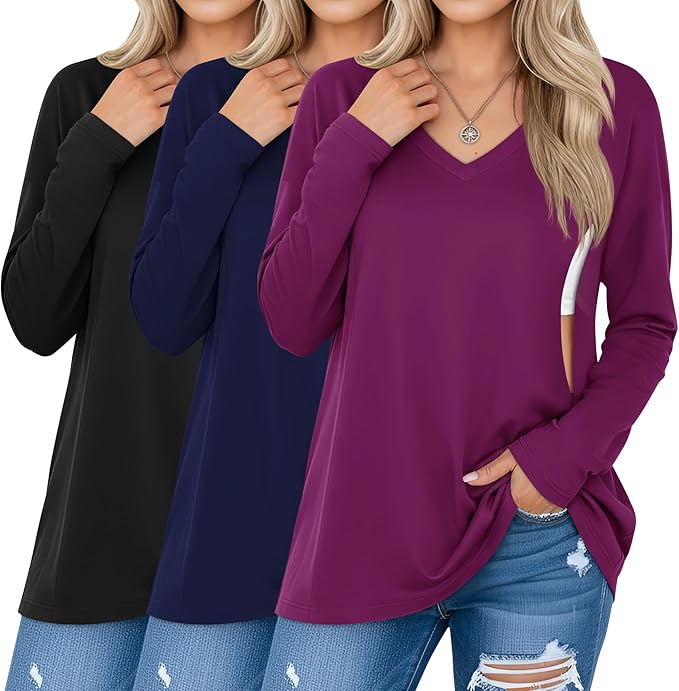 3 Pack Women's Oversize Nursing Shirts for Breastfeeding with Hidden Zippers Loose Fit Long Sleeve Maternity Tops