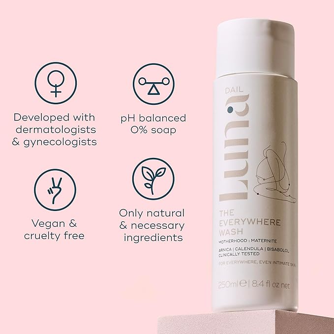 Luna Daily Intimate Feminine Wash, Coconut & Lactic Acid Formula | pH-Balanced Body Wash for Women |Nourishing Cleanser for Pregnancy, Postpartum & Sensitive Skin | Gentle & Maternity-Safe, 50ml