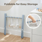 Comfy Cubs Wooden Baby Play Gym - Natural Finish Pinewood Baby Activity Gym with 5 Sensory Hanging Toys - Easy No-Tool Assembly, Safe and Durable for Infant Motor and Visual Development - Pacific Blue