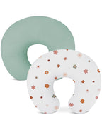 Nursing Pillow Covers 2 Pack, Muslin Nursing Cover for Breastfeeding Pillows, Comfortable for Baby Girls and Boys (Sage & Flower-B)