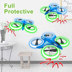 Dwi Dowellin 4.9 Inch Mini Drone for Kids LED Night Lights One Key Take Off Landing Flips RC Remote Control Small Flying Toys Drones for Beginners Boys and Girls Adults Nano Quadcopter, Blue