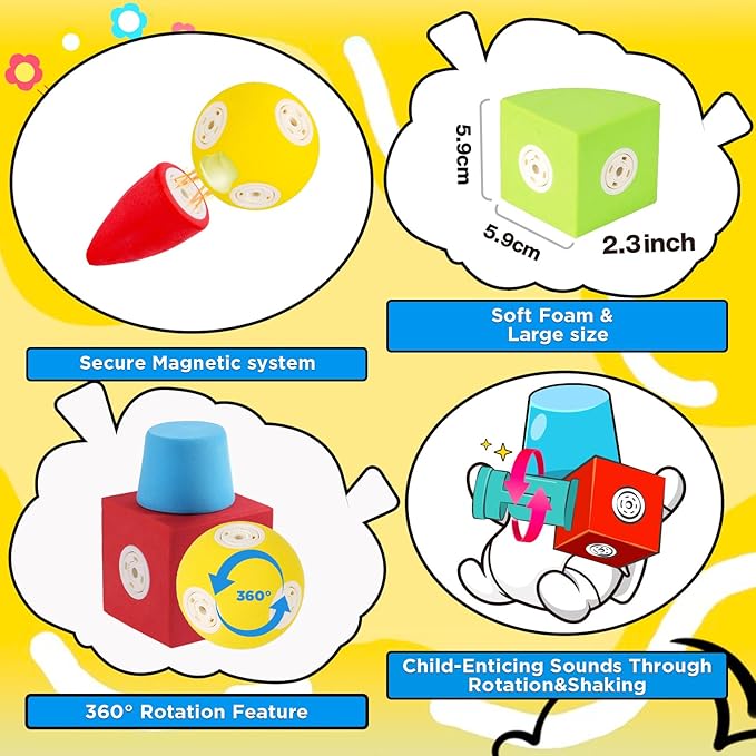 Magnetic Foam Blocks for 3 4 5 6 7 8 Toddler 18PCS Magnetic Building Blocks Sensory Toys Soft & Comfortable Travel Bath for Boys Girls