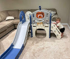 YUFU 9 in 1 Toddler Slide Set, Kids Slide for Toddlers Age 1-3, Toddler Playset with Basketball Hoop and Ball, Outdoor Indoor Playground for Toddlers 1-3 (Blue+Gray)