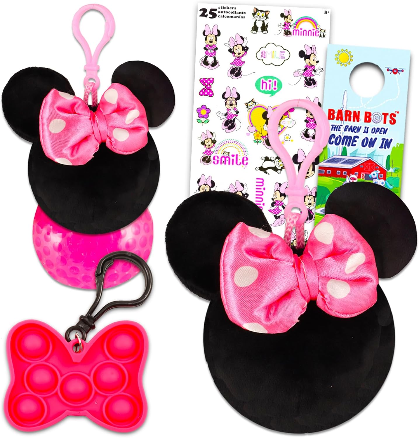 Minnie Mouse Keychain for Kids - Bundle with 2 Minnie Mouse Fidget Toy Keychains Plus Stickers, More | Minnie Mouse Pop Fidget Toys for Girls