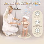 Baby Shower Stand, No-Assembly Baby Bath Stand with Enlarged Anti-Slip Base, Foldable Toddler Shower Standing Support, Soporte para Bañera de Bebe, Ideal Gift for Infant 6–36 Months (Brown)