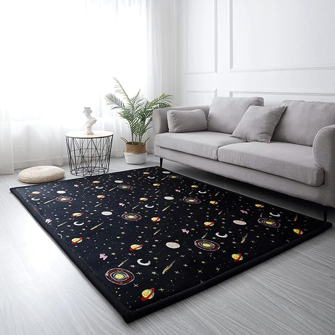 Loartee Coral Velvet Area Rug - 1" Thick Memory Foam Baby Play Mat, Washable Toddler Carpet, Home Decor for Living Room, Nursery, Kids Bedroom, Astral Black, 4'11"x6'7"