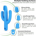 Cactus Teether, Baby Teething Toys for Babies, Self-Soothing Pain Relief Soft Baby Toothbrush for Babies, Toddlers, Infants, Boy and Girl, Natural Organic BPA Free(Blue)
