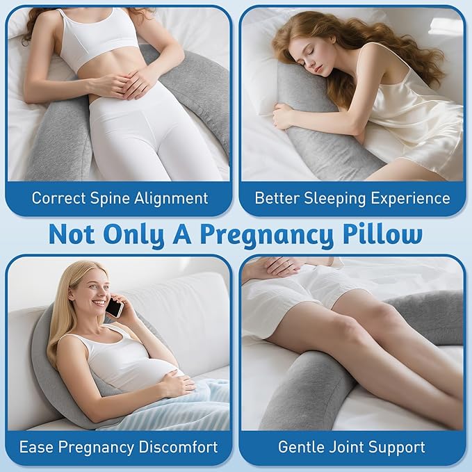 Pregnancy Pillows for Sleeping, C-Shaped Maternity Pillow for Pregnant Women, Memory Foam Body Pillow with Removable Cover, Adjustable Support for Back, Legs, Belly, Neck, 35.4’’ x 9.8’’