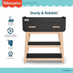 Fisher Price by Dream On Me Baby Changing Table, Matte Black Vintage Oak – Greenguard Gold & JPMA Certified, Wooden Nursery Dresser with Storage Shelves – Compact, Sturdy & Easy-to-Clean Design