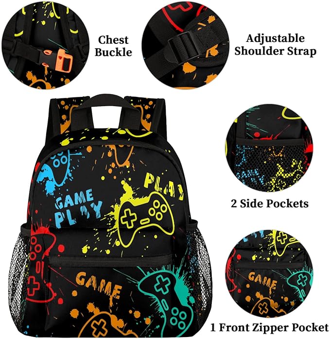Toddler Backpack for Boys Girls - 12 Inch Video Game Kids Backpacks Preschool Kindergarten Back Pack Lightweight Waterproof Schoolbag Book Bag for School