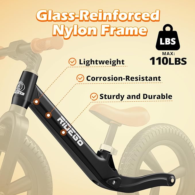 Ridego 12 or 14 Inch Balance Bike for Kids 2-6 Year Old,Lightweight Kids Bike with Adjustable Seat, Push Bicycle with Air Rubber Tires，Ride-on Toys Birthday Gift