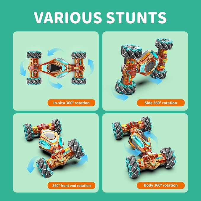 RC Car Gesture Hand Gesture Sensing RC Stunt Double-Side Flip 360° All-Round Rotation Drift Twist Car with Light Music for Boys Kids Birthday Xmas Gift