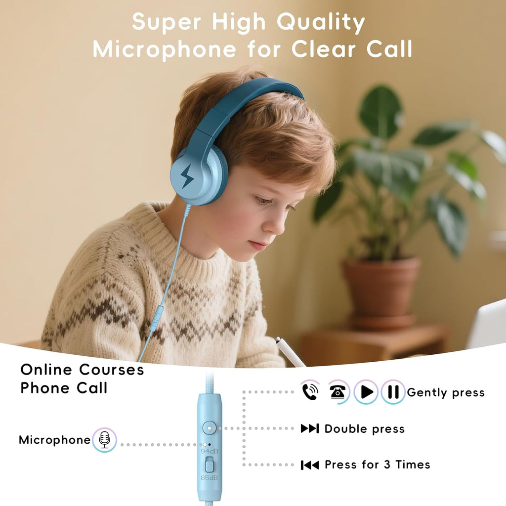 Kids Headphones, Wired Headphones for Kids Over Ear with Microphone, 85/94dB Volume Limiter Headphone for Girls Boys, Foldable Headphone for Learning & Entertainment, Gradient Green