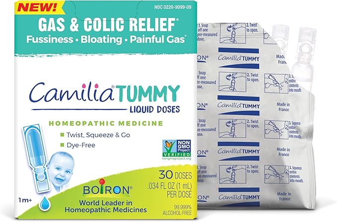 Boiron Camilia Tummy for Colic, Painful Gas, Bloating, & Fussiness- Sterile and Non-Drowsy Liquid Doses - 30 Count