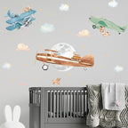Airplane Wall Decals by Lipastick - Wall Decals for Boys Bedroom, Watercolor Vintage Plane Stickers for Kids, Boys Room, Baby Nursery, Toddler Decor - Premium Vinyl Aircraft Art