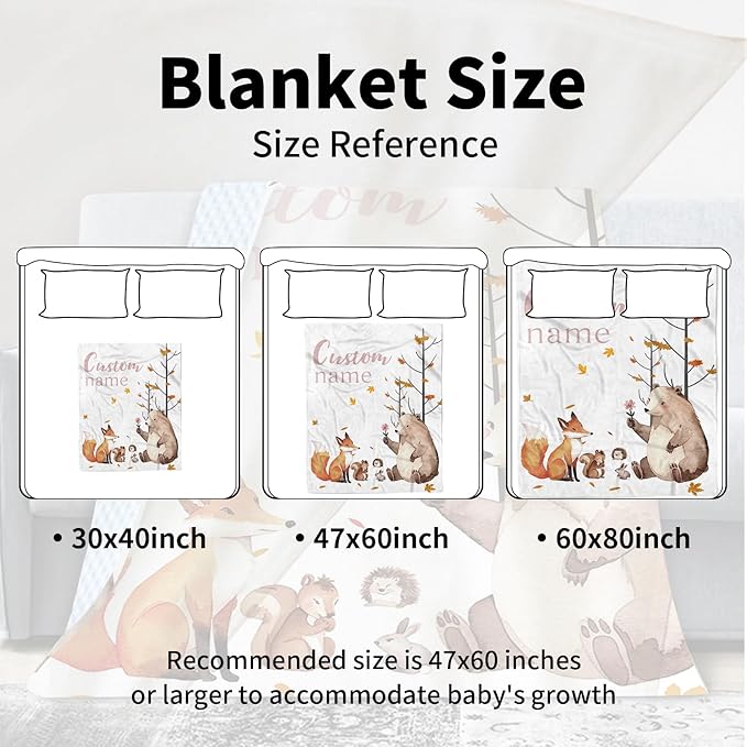 Personalized Infant Blanket – Soft Flannel with Double-Layer Dotted Backing – Fox and Animals Design – Ideal for Babies and Toddlers