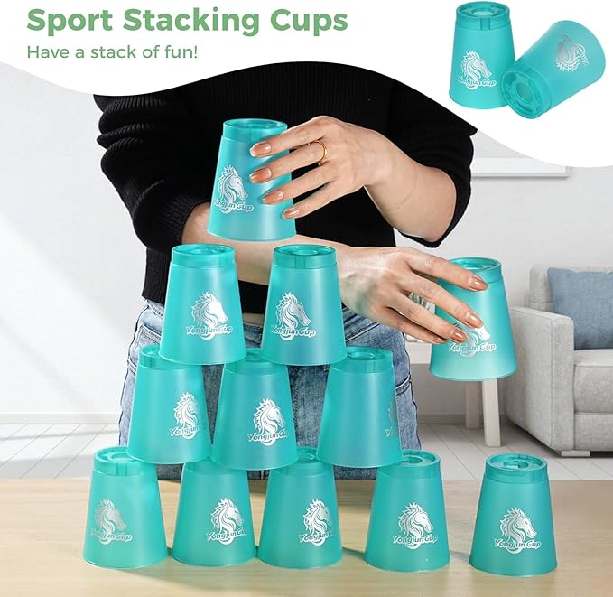 yeesport 48 PCS Sport Stacking Cups, Sport Training Game for Challenge Competition, Plastic Stacking Cups, Classic Family Game for Youth and Adults, Red+Blue+Green+Orange
