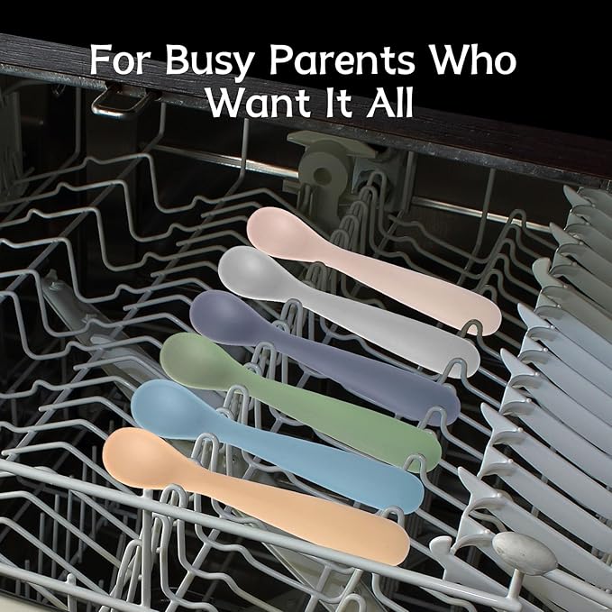 Silicone Baby Spoons Self Feeding 6+ Months, 6 Pack First Stage Baby Led Weaning Supplies, Soft Tip Feeding Spoon, BPA Free, Dishwasher and Boil Safe