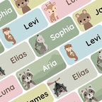 Personalized Name Labels for Kids (120) – Custom Waterproof & Durable Stickers for Clothing, Daycare, Office & School Supplies - Forest Animals