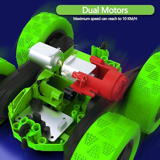 Remote Control Car, Double Sided 360°Rotating 4WD RC Cars with Headlights 2.4GHz Electric Race Stunt Toy Car Rechargeable Toy Cars for Boys Girls Birthday (Green)